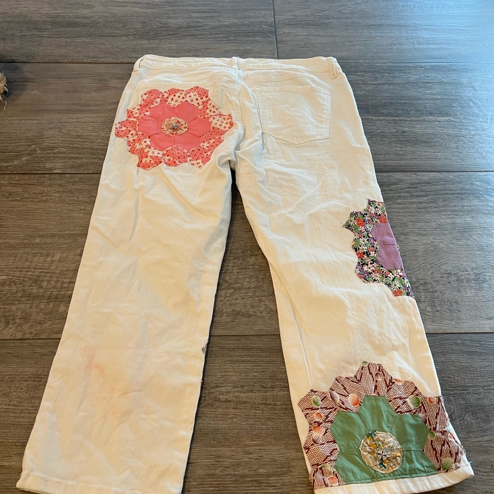 Up Cycled Patchwork, Print White Stretchy Denim J… - image 2